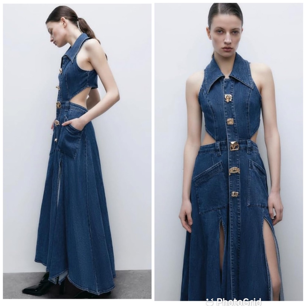 Urban Revivo Cut Out Sleeveless Lapel Denim Dress New with Tags!